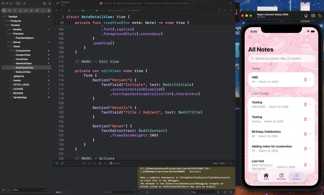 screenshot of programming work on an iOS app