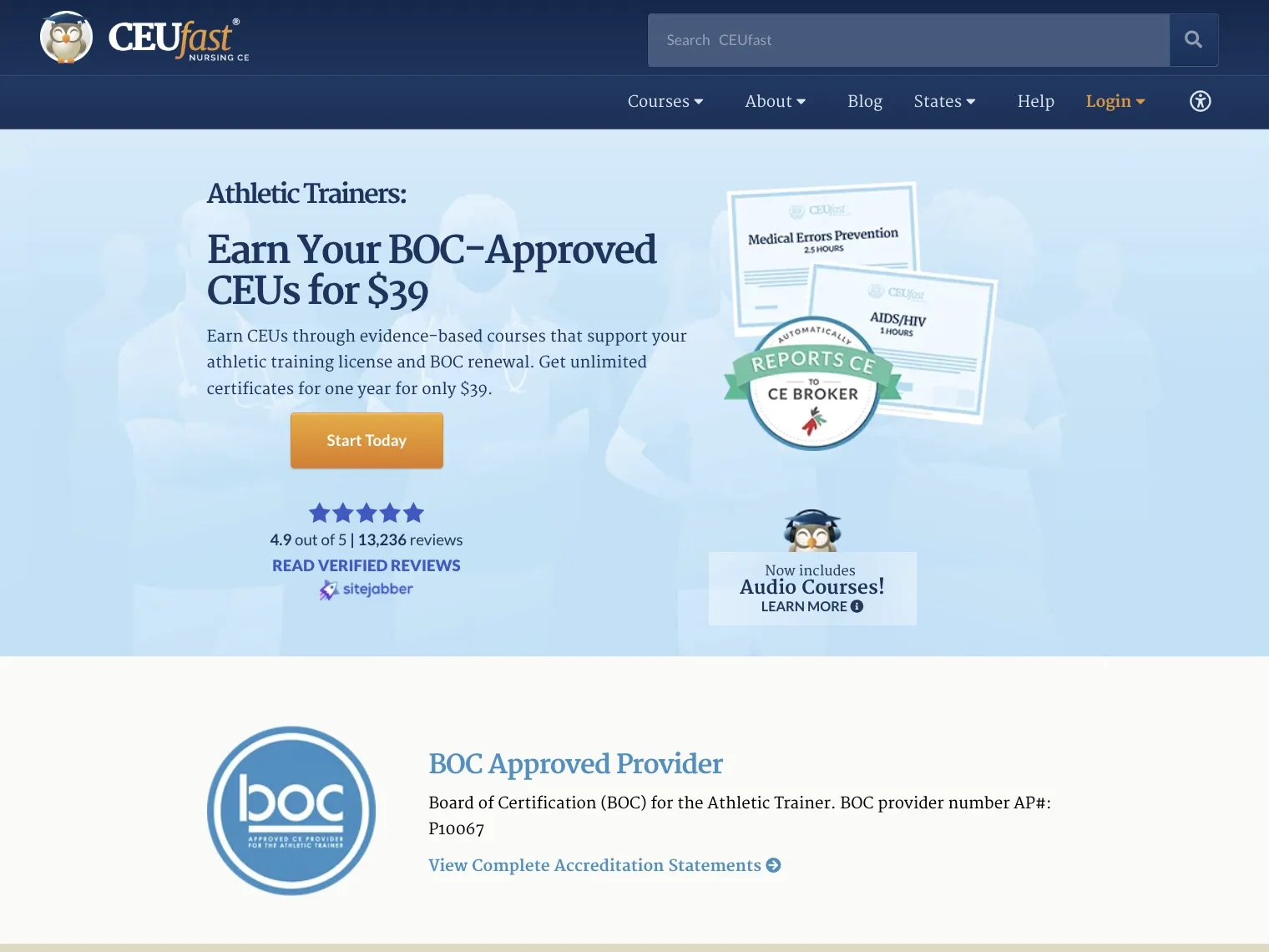 Sample image of an athletic trainer page I made while working for CEUfast