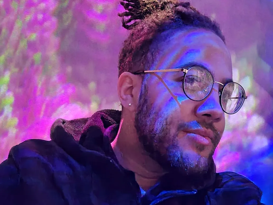 self portrait image of me with trippy purple background